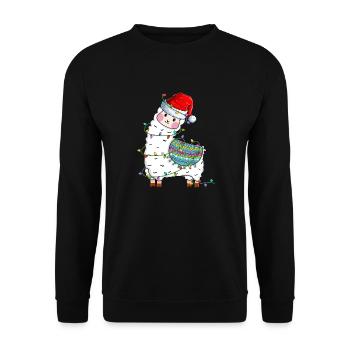 Alpaca Llama Wearing Santa Hat Xmas Christmas - Unisex Pullover - Schwarz - Vorne - Alina (178cm) & Michal (187cm)