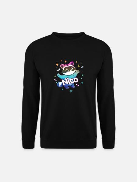 NICO - Schöner Jungen Name mit süßem Waschbär - Unisex Pullover - Schwarz