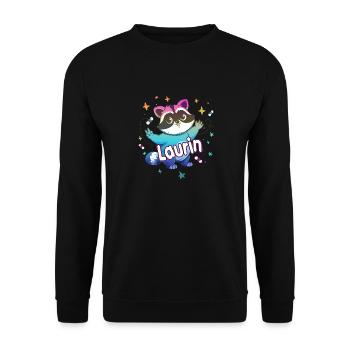 LAURIN - Beautiful boy name with cute raccoon - Unisex Sweatshirt - black - Front - Alina (178cm) & Michal (187cm)