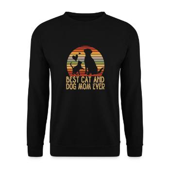 Retro Best Cat and Dog Mom ever Furmama - Unisex Pullover - Schwarz - Vorne - Alina (178cm) & Michal (187cm)