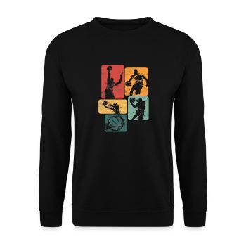 Retro Basketballspieler Baller Sport Team Jahrgang - Unisex Pullover - Schwarz - Vorne - Alina (178cm) & Michal (187cm)