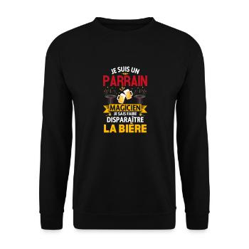 Je Suis Parrain Magicien Je Disparaitre La Bière - Sweat-shirt Unisexe - noir - Devant - Alina (178cm) & Michal (187cm)