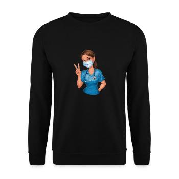 Lustige Krankenschwester mit Humor - Unisex Pullover - Schwarz - Vorne - Alina (178cm) & Michal (187cm)