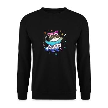 GUSTAV - Schöner Jungen Name mit süßem Waschbär - Unisex Pullover - Schwarz - Vorne - Alina (178cm) & Michal (187cm)