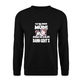 Ich Bin Immer Müde Ausser Ich Schlafe Dann Geht's - Unisex Pullover - Schwarz - Vorne - Alina (178cm) & Michal (187cm)