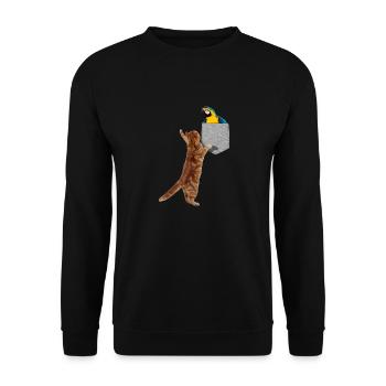 Katze Erreicht Blaugold Ara In Falscher Tasche Cool - Unisex Pullover - Schwarz - Vorne - Alina (178cm) & Michal (187cm)