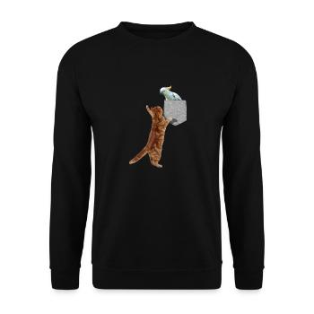 Chat Atteignant Le Cacatoès Dans Fausse Poche Imprimée - Sweat-shirt Unisexe - noir - Devant - Alina (178cm) & Michal (187cm)