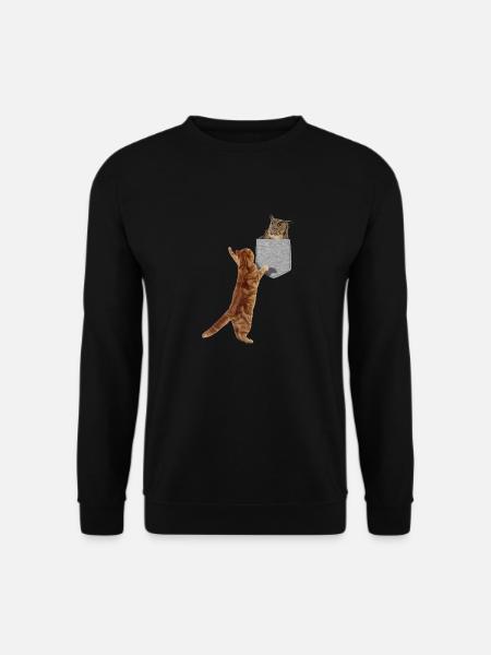 Katze, die nach Eule in falscher lustiger Print-On-Tasche greift - Unisex Pullover - Schwarz