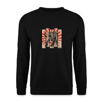 80er Jahre Retro Japanischer Tiger - Unisex Pullover - Schwarz - Vorne - Alina (178cm) & Michal (187cm)
