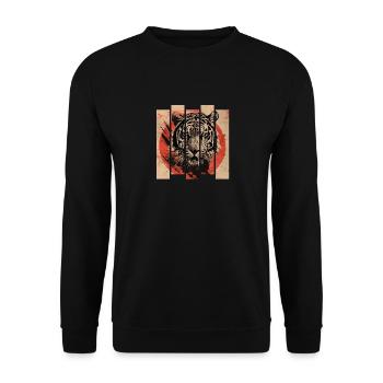 80er Jahre Retro Japanischer Tiger - Unisex Pullover - Schwarz - Vorne - Alina (178cm) & Michal (187cm)