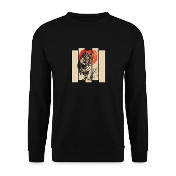 80er Jahre Retro Japanischer Tiger - Unisex Pullover - Schwarz - Vorne - Alina (178cm) & Michal (187cm)