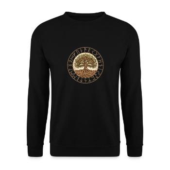 Wikinger Baum des Lebens Runen Rahmen Keltisch - Unisex Pullover - Schwarz - Vorne - Alina (178cm) & Michal (187cm)
