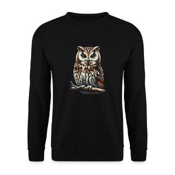 Eule Kunst Geschenk Geburtstag - Unisex Pullover - Schwarz - Vorne - Alina (178cm) & Michal (187cm)