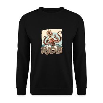 Fun Octopus Ride Design für eine Oktopus Fan und - Unisex Pullover - Schwarz - Vorne - Alina (178cm) & Michal (187cm)