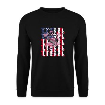 Faultier Flamingo American Pride Patriotic USA - Unisex Pullover - Schwarz - Vorne - Alina (178cm) & Michal (187cm)