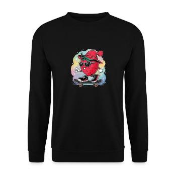 Cooler Erdbeere-Skater - Unisex Pullover - Schwarz - Vorne - Alina (178cm) & Michal (187cm)