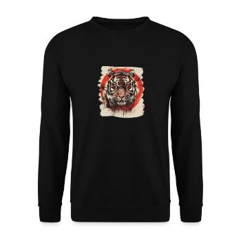 80er Jahre Retro Japanischer Tiger - Unisex Pullover - Schwarz - Vorne - Alina (178cm) & Michal (187cm)