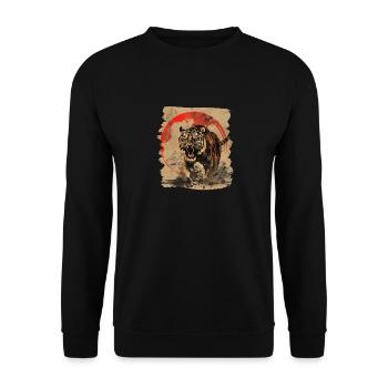 80er Jahre Retro Japanischer Tiger - Unisex Pullover - Schwarz - Vorne - Alina (178cm) & Michal (187cm)