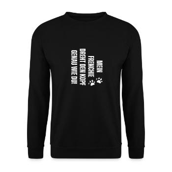 Frenchie Dreht Den Kopf Genau Wie Du Französische - Unisex Pullover - Schwarz - Vorne - Alina (178cm) & Michal (187cm)