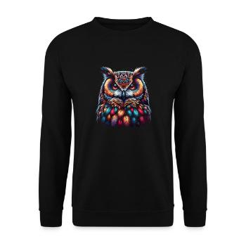 Eule Kunst Geschenk Geburtstag - Unisex Pullover - Schwarz - Vorne - Alina (178cm) & Michal (187cm)