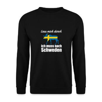 Lass mich durch ich muss nach Schweden Weiß Elch - Unisex Pullover - Schwarz - Vorne - Alina (178cm) & Michal (187cm)