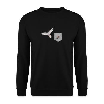 Vogel, der nach Wurm in falscher Tasche greift Lustiger Vogel - Unisex Pullover - Schwarz - Vorne - Alina (178cm) & Michal (187cm)