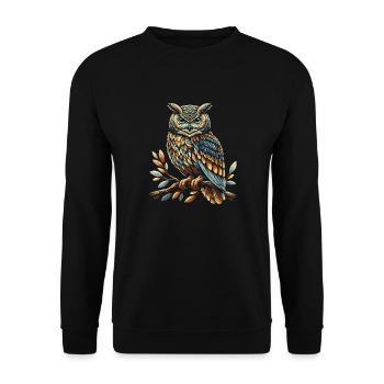 Eule Kunst Geschenk Geburtstag - Unisex Pullover - Schwarz - Vorne - Alina (178cm) & Michal (187cm)