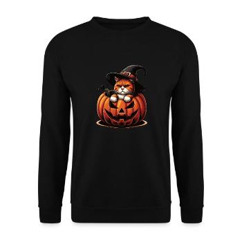 Halloween Katze Und Kürbis Für Herbst Kürbis Katze - Unisex Pullover - Schwarz - Vorne - Alina (178cm) & Michal (187cm)