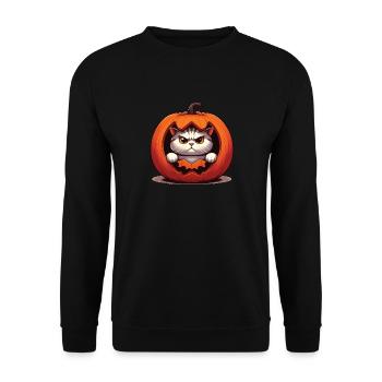 Halloween Katze Und Kürbis Für Herbst Kürbis Katze - Unisex Pullover - Schwarz - Vorne - Alina (178cm) & Michal (187cm)