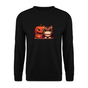 Halloween Katze Und Kürbis Für Herbst Kürbis Katze - Unisex Pullover - Schwarz - Vorne - Alina (178cm) & Michal (187cm)