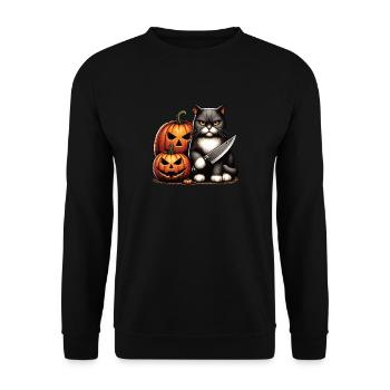Halloween Katze Und Kürbis Für Herbst Kürbis Katze - Unisex Pullover - Schwarz - Vorne - Alina (178cm) & Michal (187cm)