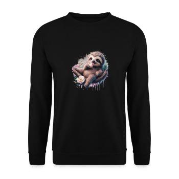 Lustiges Faultier geniesst ein Eis - Unisex Pullover - Schwarz - Vorne - Alina (178cm) & Michal (187cm)