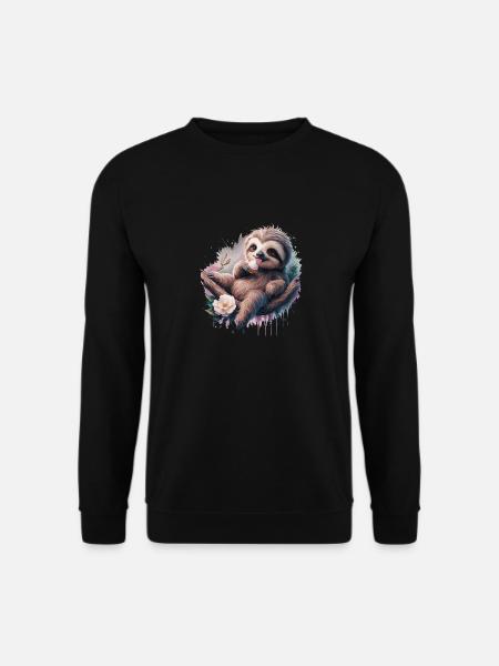 Lustiges Faultier geniesst ein Eis - Unisex Pullover - Schwarz
