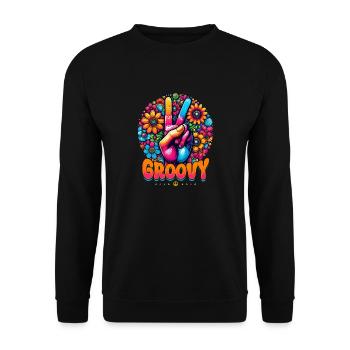 Peace & Peace Sign, Groovy, Flowers - Unisex Sweatshirt - black - Front - Alina (178cm) & Michal (187cm)