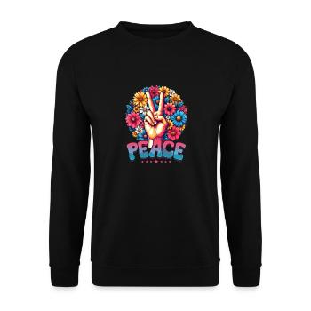 Frieden & Peace Zeichen, Blumen - Unisex Pullover - Schwarz - Vorne - Alina (178cm) & Michal (187cm)