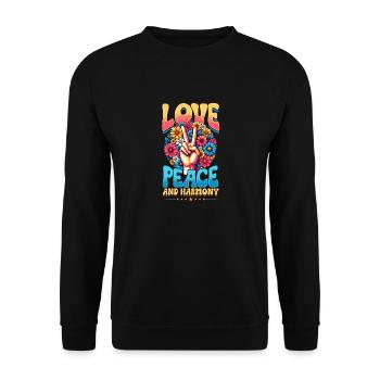 Frieden & Peace Zeichen, Blumen - Unisex Pullover - Schwarz - Vorne - Alina (178cm) & Michal (187cm)