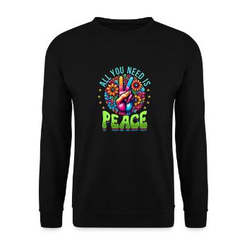 Frieden & Peace Zeichen, Blumen - Unisex Pullover - Schwarz - Vorne - Alina (178cm) & Michal (187cm)