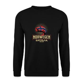 Norwegen Senja 2025 Fischmotiv - Unisex Pullover - Schwarz - Vorne - Alina (178cm) & Michal (187cm)