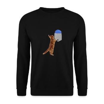 Katze, die nach Wollball in Ihrer falschen Tasche greift Spaß - Unisex Pullover - Schwarz - Vorne - Alina (178cm) & Michal (187cm)