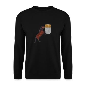 Pferd, das Nach Heu In Ihrer Falschen Tasche Greift Lustig - Unisex Pullover - Schwarz - Vorne - Alina (178cm) & Michal (187cm)