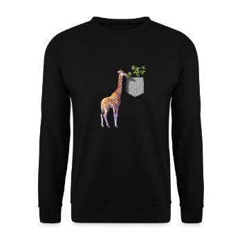 Girafe atteignant une branche avec des feuilles dans la poche - Sweat-shirt Unisexe - noir - Devant - Alina (178cm) & Michal (187cm)