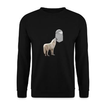 Wolf Heulen Zum Mond In Ihrer Falschen Tasche Lustig - Unisex Pullover - Schwarz - Vorne - Alina (178cm) & Michal (187cm)