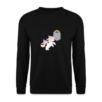 Einhorn, das den Regenbogen in Ihrer falschen Tasche erreicht Lustig - Unisex Pullover - Schwarz - Vorne - Alina (178cm) & Michal (187cm)