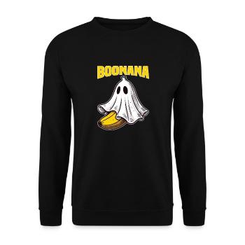 Boonana Lustige Banane Halloween Kostüm Ghost Boo S - Unisex Pullover - Schwarz - Vorne - Alina (178cm) & Michal (187cm)