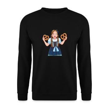 MÄDCHEN DIRNDL BREZEL - Unisex Pullover - Schwarz - Vorne - Alina (178cm) & Michal (187cm)