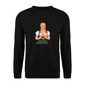 FRAU DIRNDL BREZEL - Unisex Pullover - Schwarz - Vorne - Alina (178cm) & Michal (187cm)