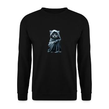 Cute kitten as a ghost - Halloween scary fun - Unisex Sweatshirt - black - Front - Alina (178cm) & Michal (187cm)