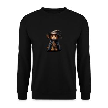Kätzchen im Hexen-Outfit - Halloween Magie - Unisex Pullover - Schwarz - Vorne - Alina (178cm) & Michal (187cm)