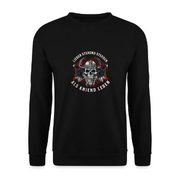 Viking Skull Horned Helmet Standing Die Design - Unisex Sweatshirt - black - Front - Alina (178cm) & Michal (187cm)