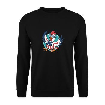 Patriotisches USA Huhn - Unisex Pullover - Schwarz - Vorne - Alina (178cm) & Michal (187cm)
